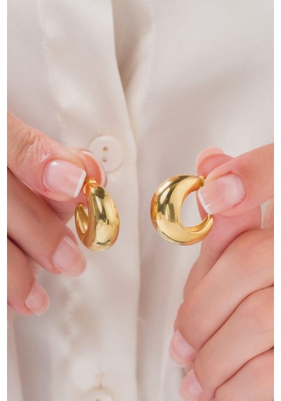 22 Mm Gümüş Altın Gold Kaplama Bombeli Yarım Halka Şarnel Küpe