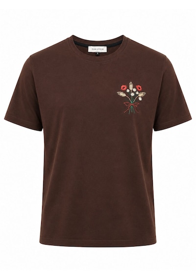 Yubistitch Tshirt Nakış İşlemeli Demet Çiçek- Penye-kahverengi
