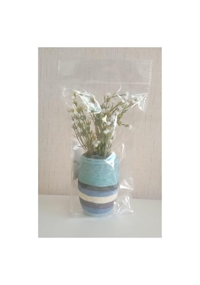 2 Adet Vazo Dahil,vazoda Çiçek,beyaz Yapay Çiçek,vazo Dekoratif Mavi Örgü Poliresin 7x7x16cm Diğer