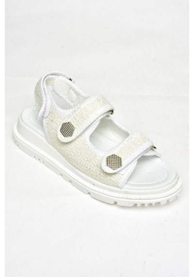 Fox Shoess267122004 Beyaz Kumaş Kadın Sandalet Beyaz
