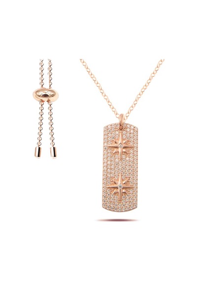 Kutup Yıldızı Rose Gold Asansörlü Gümüş Kolye Gümüş
