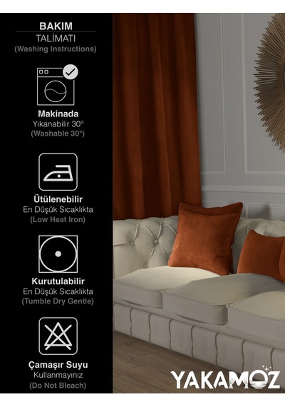 Br Yakamoz Kiremit Renk Kırlent , Yastık Kılıfı Kadife Görünümlü Velvet Touch Serisi Kiremit