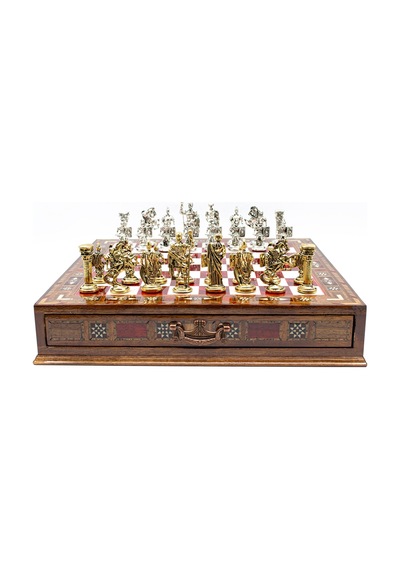 Saklamalı - 788 - Satranç Roma Oymalı Sc38s - 38cm, Kırmızı Tahta - Muratech - - Sc38k
