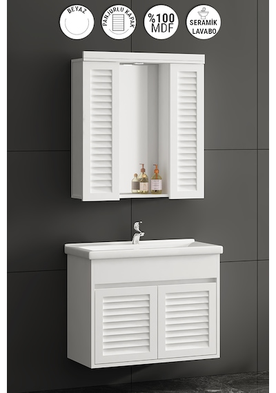 Çuha 80 Cm Beyaz Mdf Panjurlu Asma Banyo Dolabı Takımı Beyaz Çuha 80 Cm Beyaz Mdf Panjurlu Asma Banyo Dolabı Takımı Beyaz