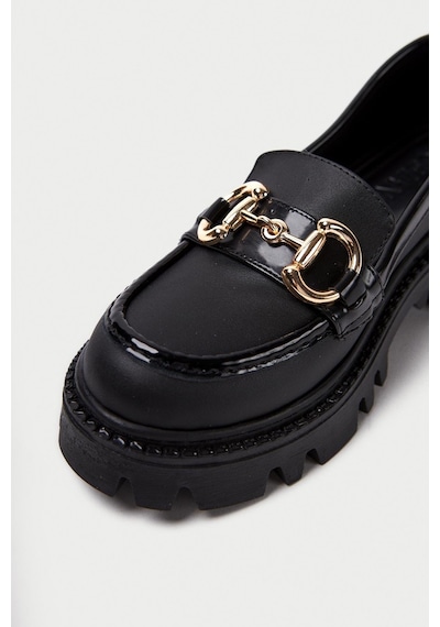 Mubiano Mb1180-s Kalın Taban Siyah Kadın Tokalı Kolej Loafer Siyah