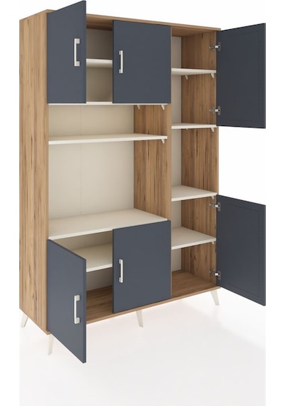 Hyperion Dolap 9 Raflı 6 Kapaklı 132x44x195 Çam-antrasit/aytaşı Çam