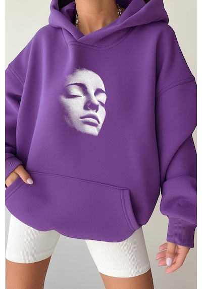 Silüet Unisex Kapüşonlu Sweat Mor