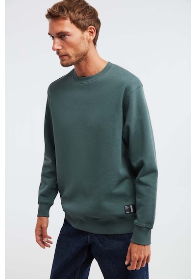 Grimelange Travıs Erkek Organik Kumaşlı Yumuşacık Regular Fit Yuvarlak Yakalı Koyu Yeşil Sweatshirt