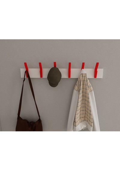 Hepsi3boyutlu Modern Duvar & Kapı Kanca Askılık - 6 Adet Kırmızı Kanca Askılık - Model No : 3 Kırmızı