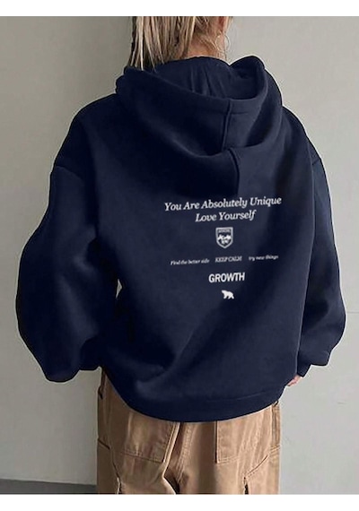 Growth Keep Calm Sweatshirt - Lacivert Baskılı Oversize Kalın Kışlık Kapüşonlu Lacivert Growth Keep Calm Sweatshirt - Lacivert Baskılı Oversize Kalın Kışlık Kapüşonlu Lacivert