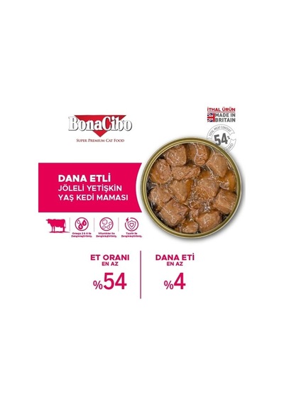 BonaCibo Jöleli Dana Etli Konserve Yetişkin Kedi Maması 6 x 400 G