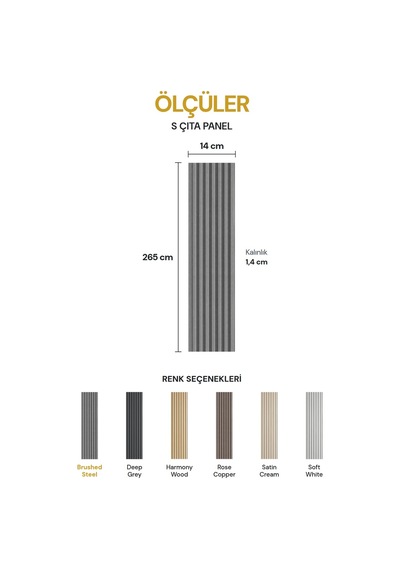 Vilo Mpc S Çıta Duvar Paneli Brushed Steel 265cm Yapıştırmalı Montaj - Neme Ve Darbeye Dayanıklı