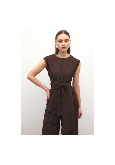Sateen Camila Bluz - Kahve-137162 kahve