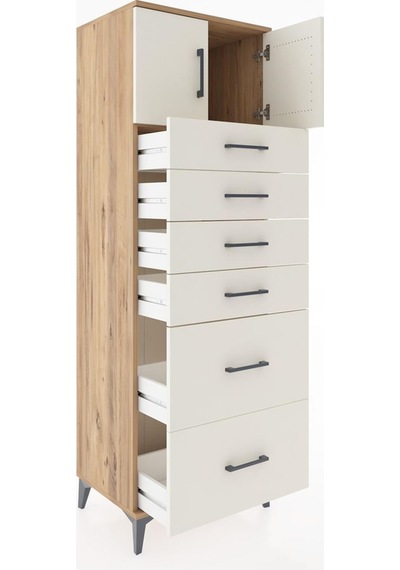 Hyperion Dolap Tek Raflı 6 Çekmeceli 2 Kapaklı 60x44x182 Çam-aytaşı Atlas Çam