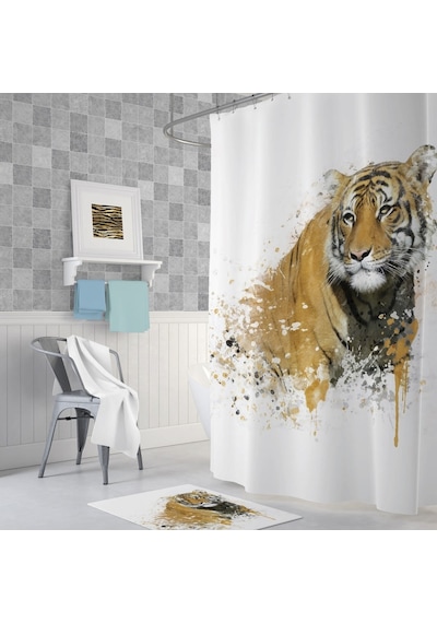 Zethome Tropik Tiger Banyo Duş Perdesi Tek Kanat 1X180X200 Çok Renkli