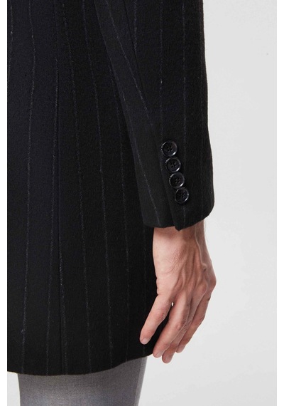 D's Damat Ds Damat Regular Fit Siyah Çizgili Yünlü Palto 1hf083220016m 001