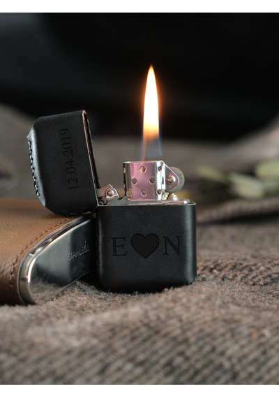 Vagave Siyah Renk Hakiki Deri Kılıflı Zippo Benzinli Çakmak