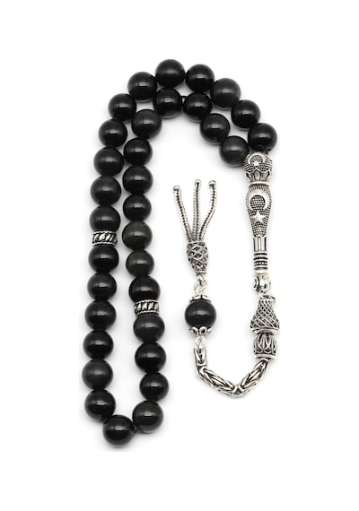 Obsidyen Doğal Taş Tesbih 925 Ayar Gümüş 8 Mm Küre Kesim 50162096