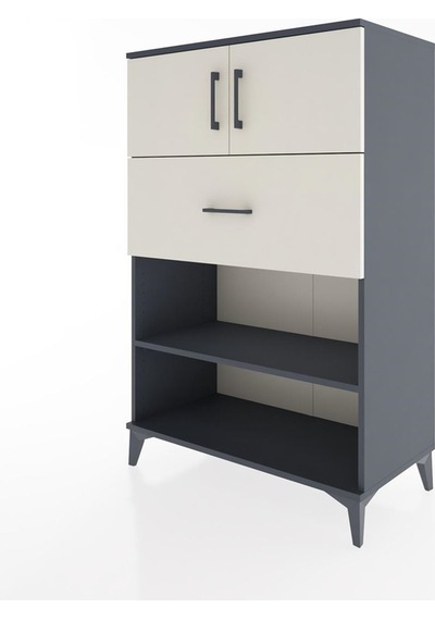 Hyperion Dolap 2 Raflı Tek Çekmeceli 2 Kapaklı 88x44x134 Antrasit-aytaşı Antrasit