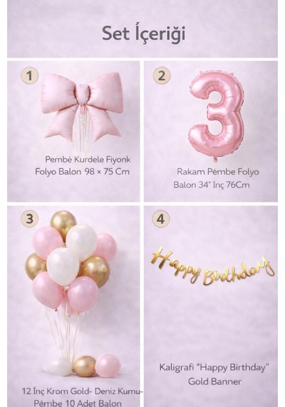 Patladı Gitti Pembe Fiyonk 3 Yaş Doğum Günü Balon Seti Pembe