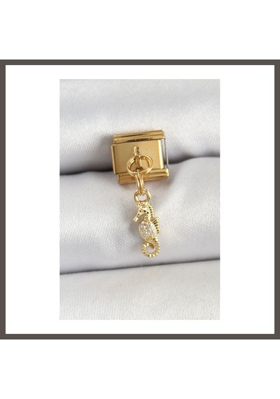 Bezos 316l Çelik Sallantılı Zirkon Taşlı Deniz Atı Model Gold Renk Nomination Charm Nxrlvng