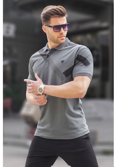 Madmext Füme Desenli Polo Yaka Erkek Tişört 6081-füme Füme