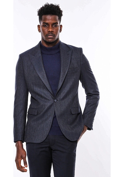 Wessi Kendinden Desenli  Lacivert Slim Fit Ceket - Wessi Lacivert