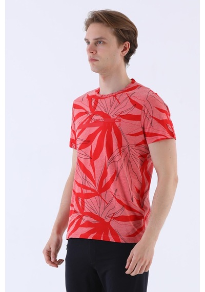 Maraton Sportswear Regular Erkek Bisiklet Yaka Kısa Kol Beach Kırmızı T-Shirt 20603-Kırmızı