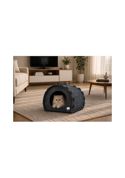 Keçe Kedi Evi Demonte, Yıkanabilir, Taşınabilir Kedi Kulübesi Şirin Gri