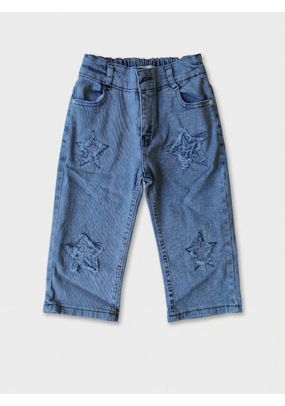 Robin Kids Kız Çocuk Yıldız Aplikeli Kot Kapri Pantolon Mavi