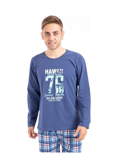Tampap Erkek Baskılı Pijama Takımı Uzun Kollu 2170 İndigo (514478991) İndigo