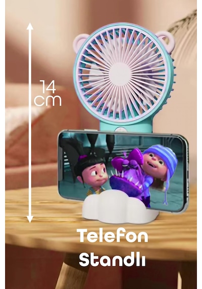 Şarjlı Telefon Standlı Mini El Fanı Seyahat Masaüstü Vantilatör Taşınabilir Mini Fan Turkuaz 0808