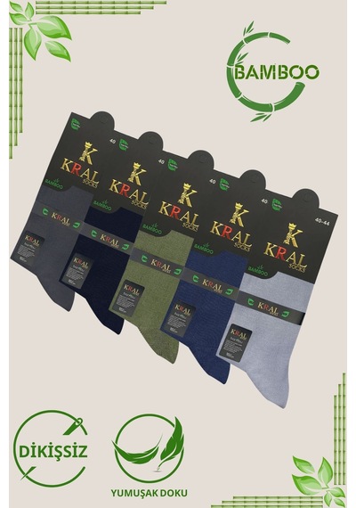 Kral Socks Bambu Erkek Soket Düz Uzun Çorap Klasik Yazlık Dikişsiz 5'li Çok Renkli
