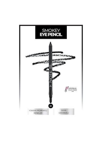 Note Cosmetique Smokey Eye Pencil Waterproof Aplikatörlü Suya Dayanıklı Göz Kalemi - 01 Black - Siyah