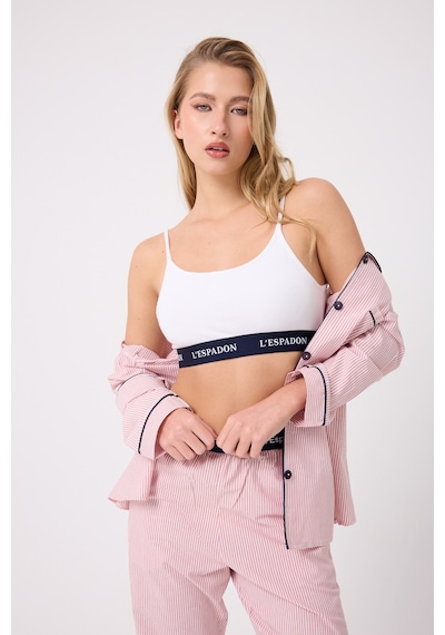 Lespadon Marısılk Seastrıpe Premium Dokuma Uzun Kollu Crop Pantolonlu Kadın Pijama & Lounge Takımı-3202 Altın