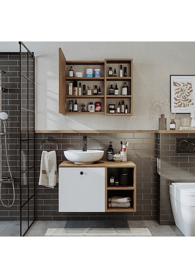 Lotus Lavabolu Mdf 75 Cm Çekmeceli Banyo Dolabı + Aynalı Üst Dlp Atlantik Çam - Beyaz Lotus Lavabolu Mdf 75 Cm Çekmeceli Banyo Dolabı + Aynalı Üst Dlp Atlantik Çam - Beyaz