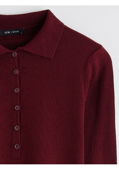Lcw Vision Bordo Polo Yaka Kadın Triko Kazak
