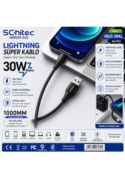 Schitec Usb-a To Type-c 60w Hızlı Şarj Ve Data Kablosu 1m Siyah Hg/c-09ac