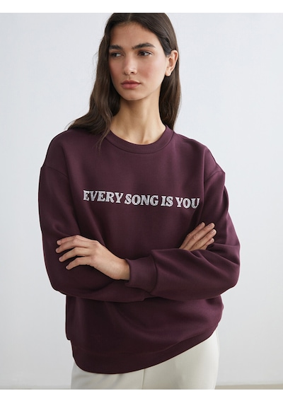 Lcw Everyday Mürdüm Bisiklet Yaka Taşlı Kadın Sweatshirt