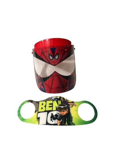 Gürbey Spiderman Baskılı Çocuk Siperlik + Ben 10 Desenli Çocuk Maske