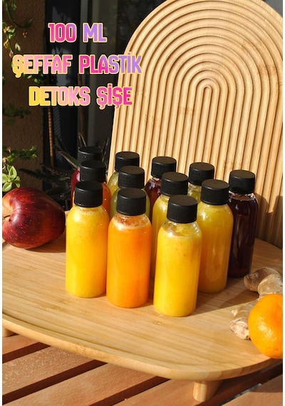 12 Adet 100 Ml Siyah Sızdırmaz Kapaklı Şeffaf Detoks Plastik Şişe 100 Cc Ginger Şat Shot Şişesi Diğer