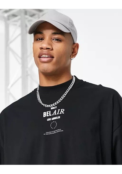 Flood Of Style Erkek Siyah Belair Baskılı Oversize Tshirt