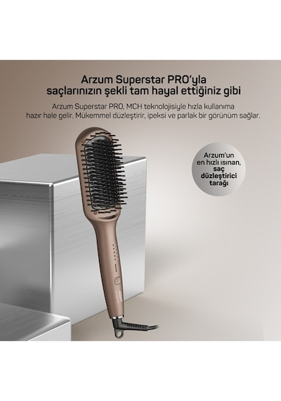 Arzum AR5082-T Superstar Pro Saç Düzleştirici Fırça Kahverengi