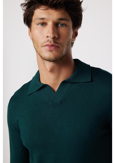 Tudors Slim Fit Dar Kesim Polo V Yaka Yeşil Erkek Kazak-28629-yeşil Yeşil
