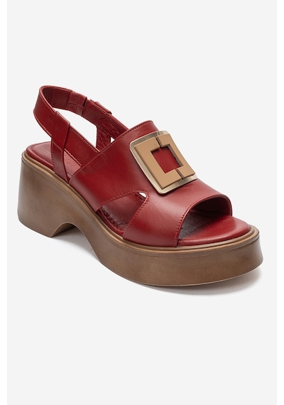 Luvi Shoes Lucıa Kırmızı Tokalı Hakiki Deri Kadın Dolgu Topuklu Sandalet