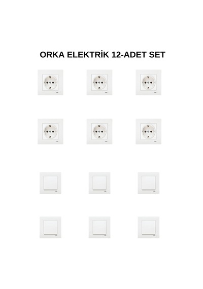 Karre Beyaz 6-adet Topraklı Priz+ 6-adet Anahtar Çerçeve Dahil