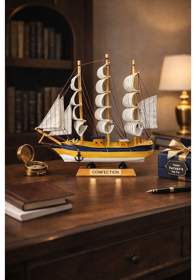 Dekoratif Premium Ahşap El Yapımı Yelkenli Gemi Maketi Masa Üstü Biblo Hediye Gemi 33 X 33 Cm 531-c 33