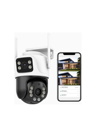 6mp Dual-lens Ptz Cctv Güvenlik Kamerası Aı İnsan Algılama Ip66 Su Geçirmez H.265 360 Görüş Beyaz