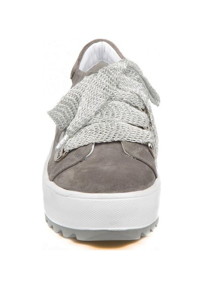 Bağcıklı Gri Süet Yüksek Taban Kadın Sneaker