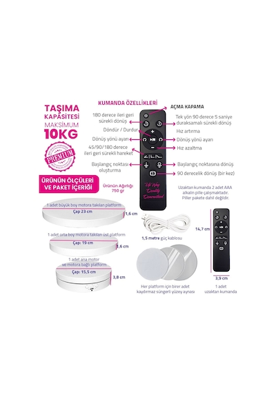Upway 360 Dönebilen Kumandalı 3 İn 1 Ürün Teşhir Ve Çekim Standı 23 Cm Tabla Akıllı Salınım Modu